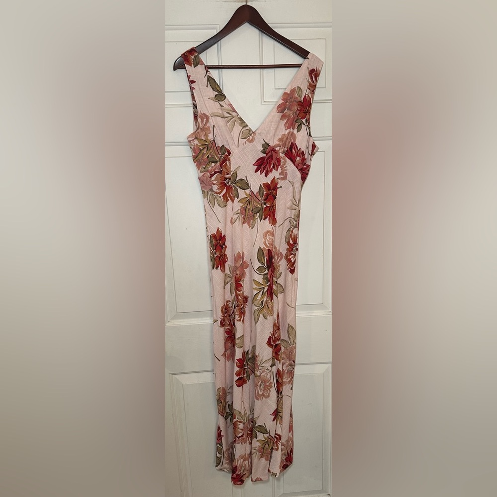 Paper Heart Linen Blend Dress Large Floral Midi Tank Sleeveless Summer Wedding.